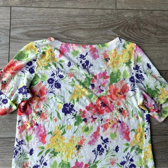 Ralph Lauren Pure Linen  Floral Print Short Sleeve Blouse - Picture 13 of 14
